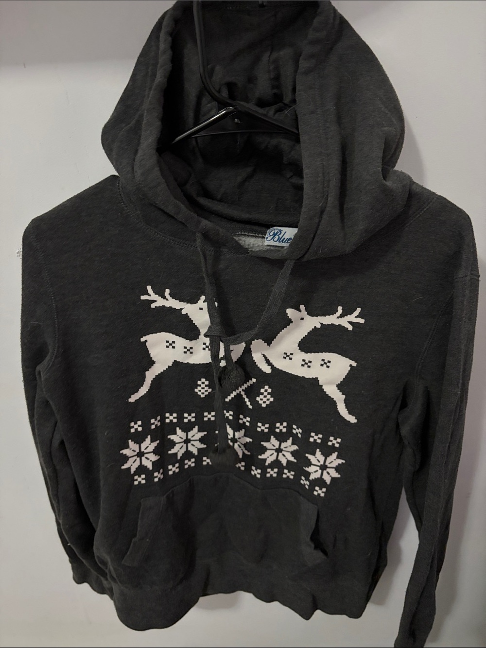 Women's Charcoal Hooded Sweatshirt with White Reindeer Knit